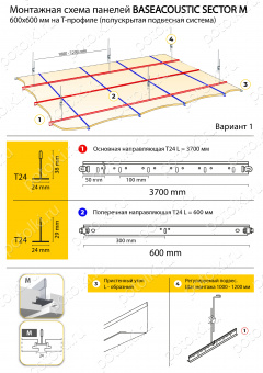 Схема Панелей BaseAcoustic Sector M (полускрытая система) 600х600 мм (вариант_1)